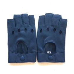 Mitaines en Cuir d'Agneau Indigo Pilote Non Doublées.