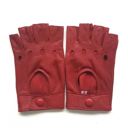 Mitaines en Cuir d'Agneau Rouge Pilote Non Doublées.