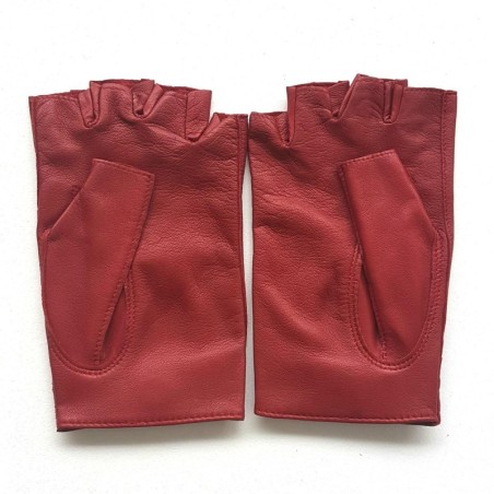 Mitaines en Cuir d'Agneau Rouge Pilote Non Doublées.