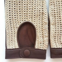 Gants en Cuir et Crochet Coton Havane Alfredine Non Doublés.