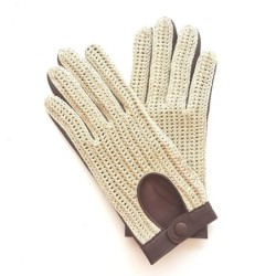 Gants en Cuir et Crochet Coton Havane Alfredine Non Doublés.