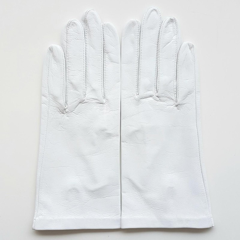 Gants en Cuir d'Agneau Blanc Capucine Doublés Soie.