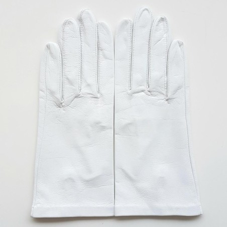 Gants en Cuir d'Agneau Blanc Capucine Doublés Soie.