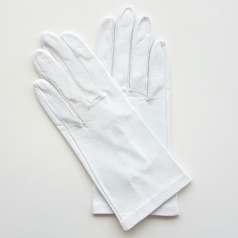 Gants en Cuir d'Agneau Blanc Capucine Doublés Soie.