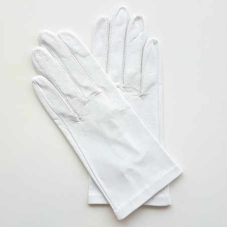 Gants en Cuir d'Agneau Blanc Capucine Doublés Soie.