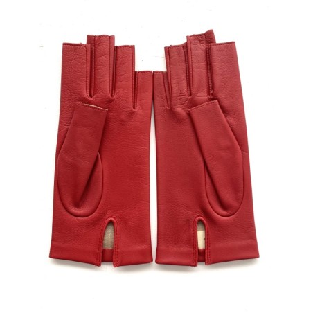 Mitaines en Cuir d'Agneau Rouge Jeanne Doublées Soie.
