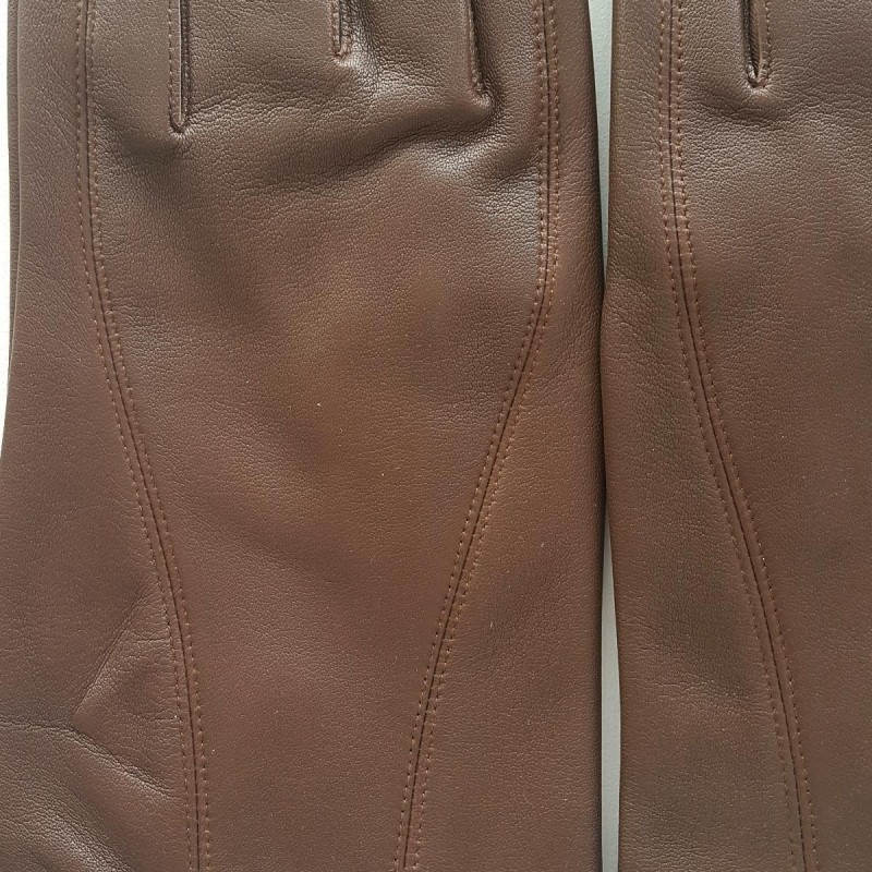 Gants en Cuir d'Agneau Marron Steeve Bis Doublés Soie.