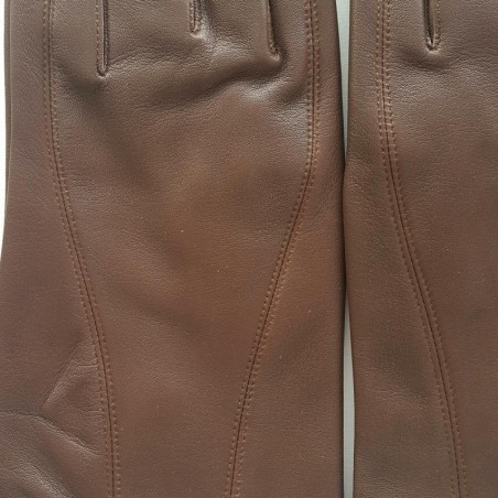 Gants en Cuir d'Agneau Marron Steeve Bis Doublés Soie.