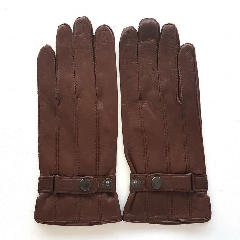 Gants en Cuir d'Agneau Chocolat Arthur Doublure Bemberg.