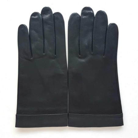 Gants en Cuir d'Agneau Noirs Gris Foncé Guilhem Doublés Soie.