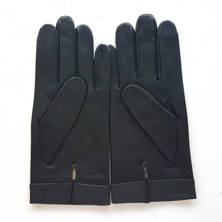 Gants en Cuir d'Agneau Noirs Gris Foncé Guilhem Doublés Soie.