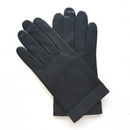 Gants en Cuir d'Agneau Noirs Gris Foncé Guilhem Doublés Soie.