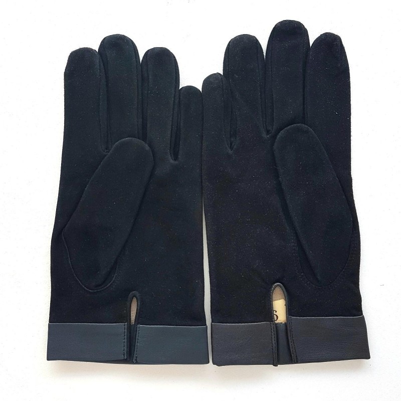 Gants Cuir Chèvre Velours Agneau Noir Gris Guilhem Doublés Soie