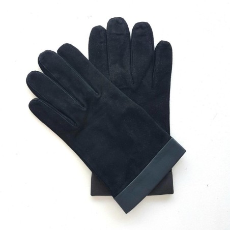 Gants Cuir Chèvre Velours Agneau Noir Gris Guilhem Doublés Soie
