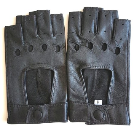 Mitaines en Cuir d'Agneau Noir Pilote Femme Non Doublées.