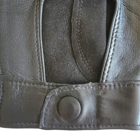 Mitaines en Cuir d'Agneau Noir Pilote Femme Non Doublées.