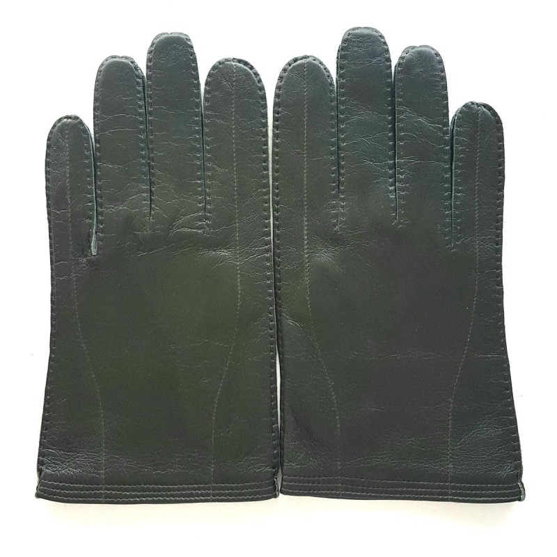 Gants en Cuir d'Agneau Kaki Benjamin Doublés Soie.