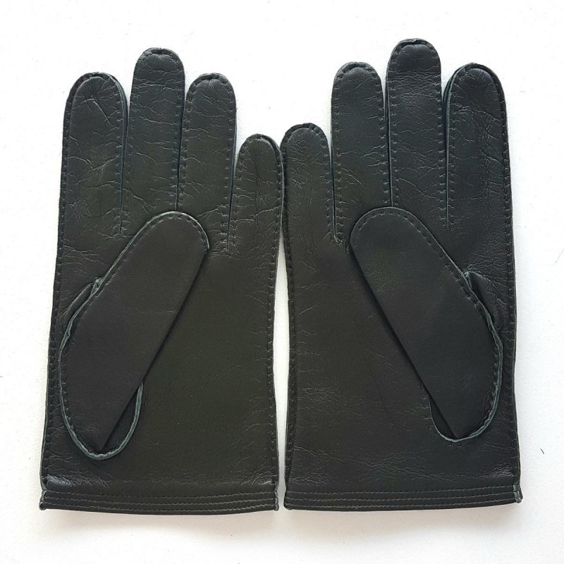 Gants en Cuir d'Agneau Kaki Benjamin Doublés Soie.