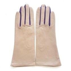 Gants en Cuir d'Agneau Mastic Améthyste Elisa Doublés Soie.