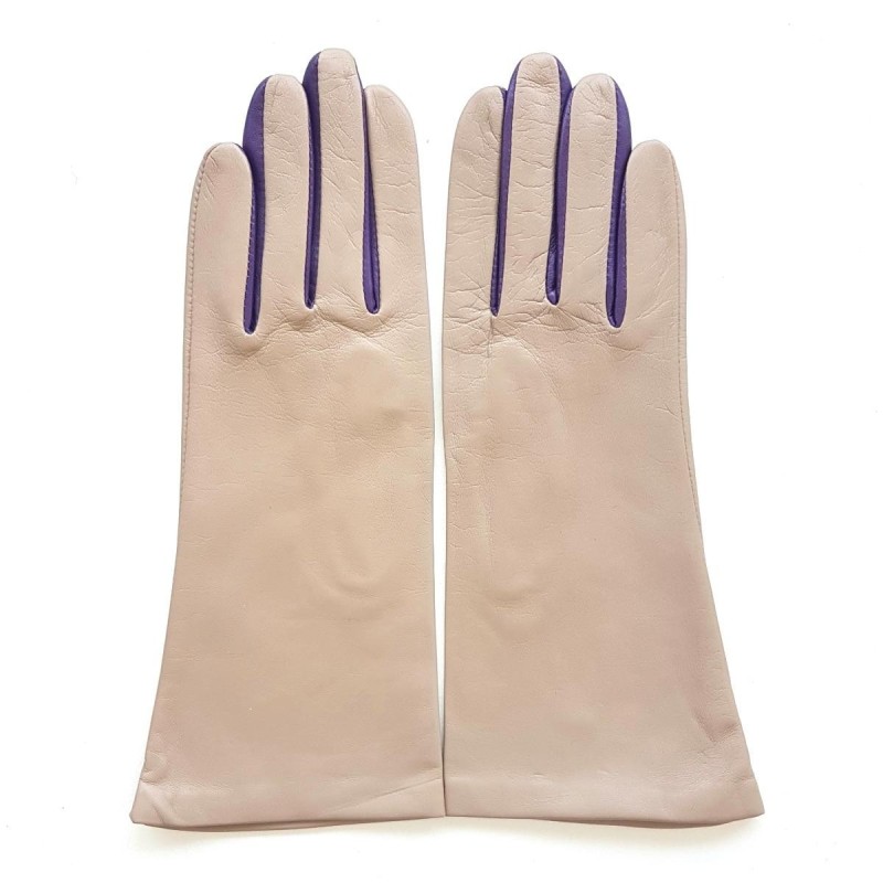 Gants en Cuir d'Agneau Mastic Améthyste Elisa Doublés Soie.