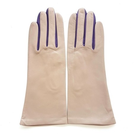 Gants en Cuir d'Agneau Mastic Améthyste Elisa Doublés Soie.