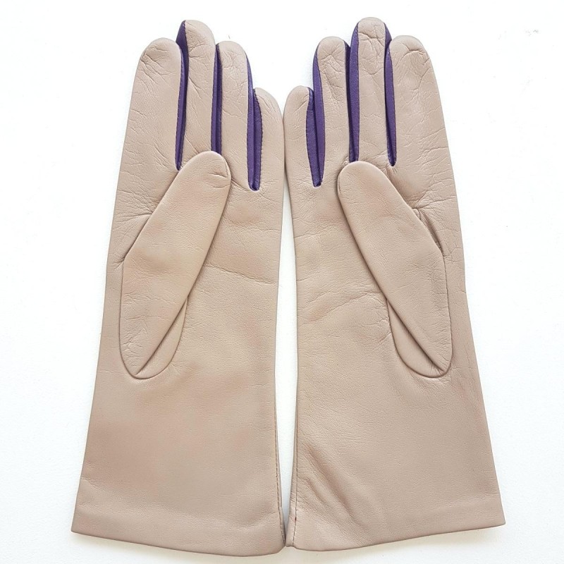 Gants en Cuir d'Agneau Mastic Améthyste Elisa Doublés Soie.