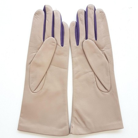 Gants en Cuir d'Agneau Mastic Améthyste Elisa Doublés Soie.