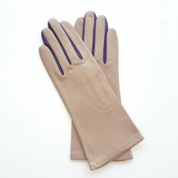 Gants en Cuir d'Agneau Mastic Améthyste Elisa Doublés Soie.