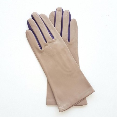 Gants en Cuir d'Agneau Mastic Améthyste Elisa Doublés Soie.