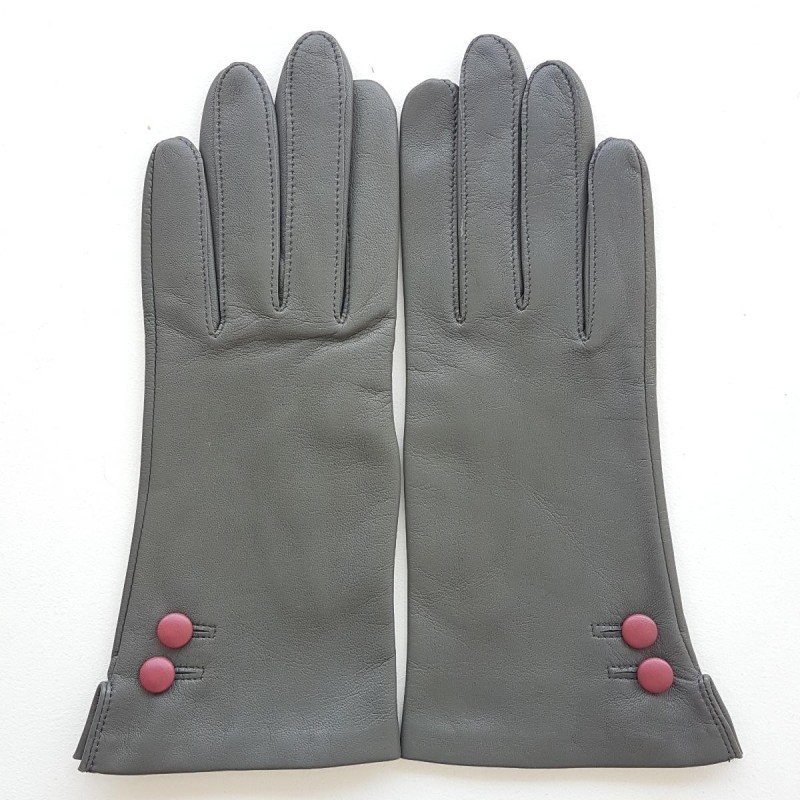 Gants en Cuir d'Agneau Charcoal Rose Antique Clémentine Doublés Soie