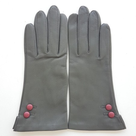 Gants en Cuir d'Agneau Charcoal Rose Antique Clémentine Doublés Soie
