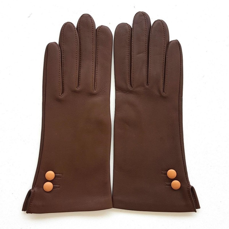 Gants en Cuir d'Agneau Havane Caramel Clémentine Doublés Soie