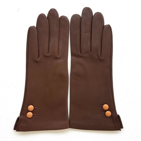Gants en Cuir d'Agneau Havane Caramel Clémentine Doublés Soie