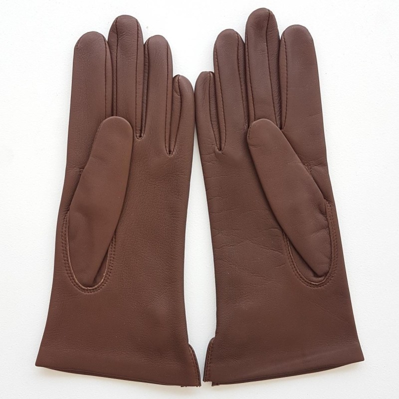 Gants en Cuir d'Agneau Havane Caramel Clémentine Doublés Soie