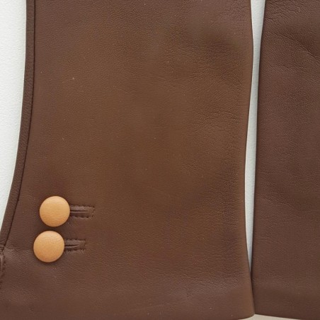 Gants en Cuir d'Agneau Havane Caramel Clémentine Doublés Soie
