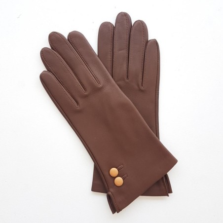 Gants en Cuir d'Agneau Havane Caramel Clémentine Doublés Soie