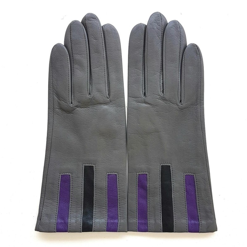 Gants Cuir d'Agneau Charcoal Noir Améthyste Trio Doublés soie.