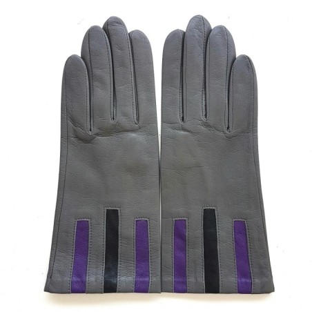 Gants Cuir d'Agneau Charcoal Noir Améthyste Trio Doublés soie.