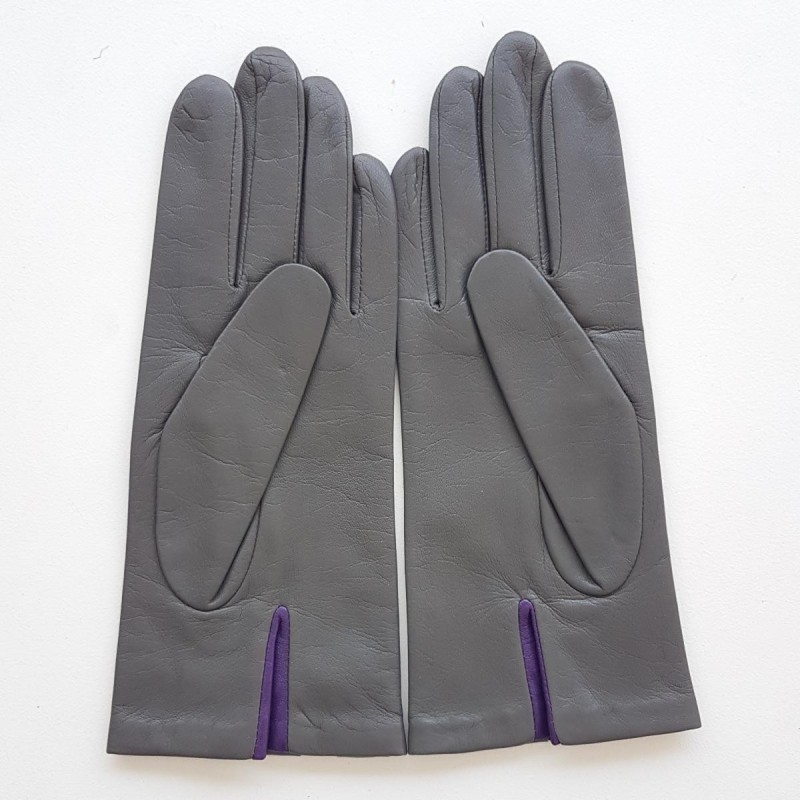 Gants Cuir d'Agneau Charcoal Noir Améthyste Trio Doublés soie.