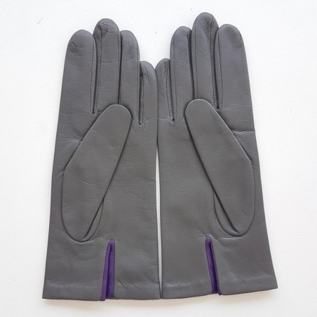 Gants Cuir d'Agneau Charcoal Noir Améthyste Trio Doublés soie.
