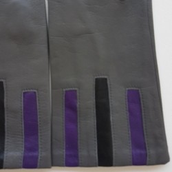 Gants Cuir d'Agneau Charcoal Noir Améthyste Trio Doublés soie.