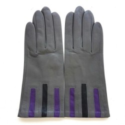 Gants Cuir d'Agneau Charcoal Noir Améthyste Trio Doublés soie.