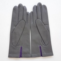 Gants Cuir d'Agneau Charcoal Noir Améthyste Trio Doublés soie.