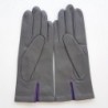 Gants Cuir d'Agneau Charcoal Noir Améthyste Trio Doublés soie.
