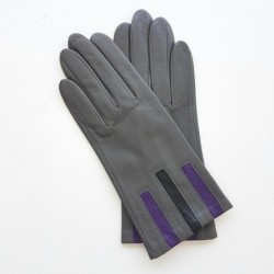 Gants Cuir d'Agneau Charcoal Noir Améthyste Trio Doublés soie.