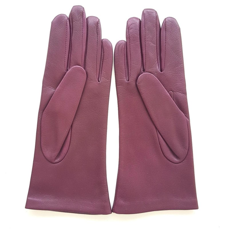 Gants en Cuir d'Agneau Cassis Rose Coccinelle Doublés Soie.