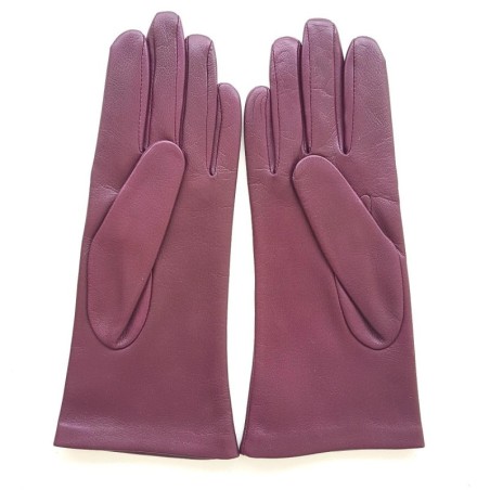 Gants en Cuir d'Agneau Cassis Rose Coccinelle Doublés Soie.