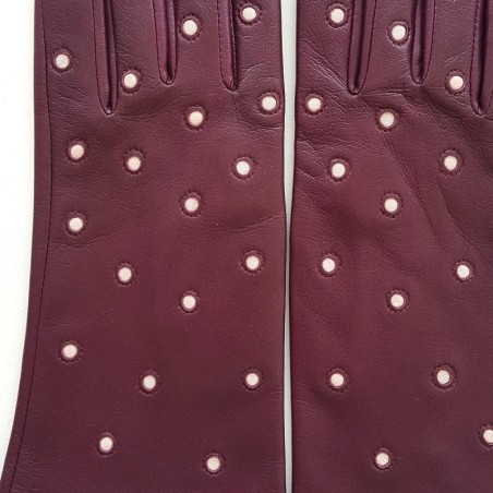 Gants en Cuir d'Agneau Cassis Rose Coccinelle Doublés Soie.