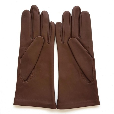 Gants en Cuir d'Agneau Havane Beige Coccinelle Doublés Soie.