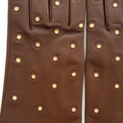 Gants en Cuir d'Agneau Havane Beige Coccinelle Doublés Soie.